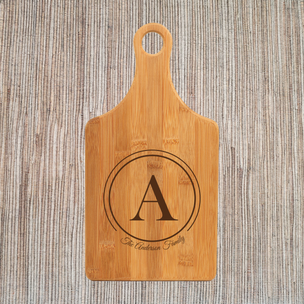 Alternative view of Personalized Paddle Style Cutting Boards with Handles