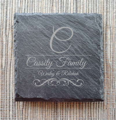 Alternative view of Personalized 4" x 4" Slate Square 4-Coaster Set - #001SLT