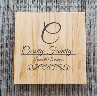 Alternative view of Personalized 4" x 4" Bamboo Square 4-Coaster Set with Holder - #01CST