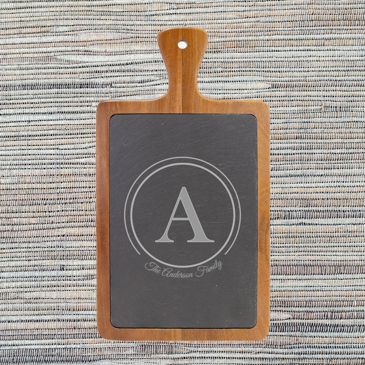 Acacia Wood & Slate Cutting/Serving Board with Handle - Image 3