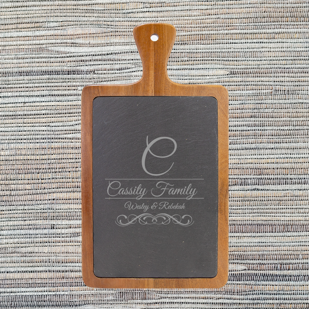Acacia Wood & Slate Cutting/Serving Board with Handle - Image 8