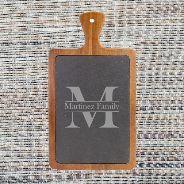 Alternative view of Acacia Wood & Slate Cutting/Serving Board with Handle