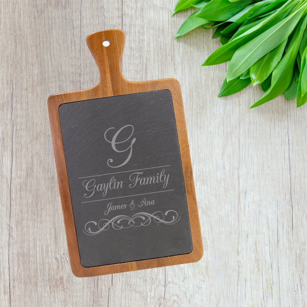 Acacia Wood & Slate Cutting/Serving Board with Handle