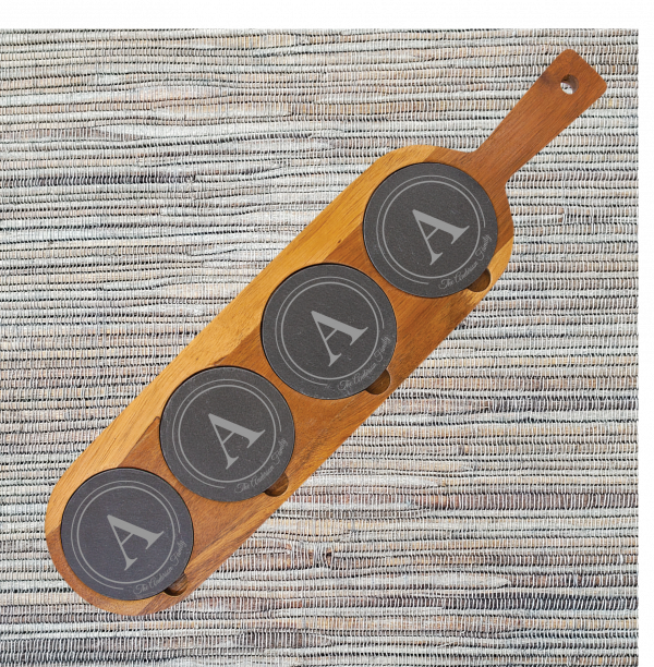 Alternative view of Acacia Wood/Slate Serving Board & Coaster Set