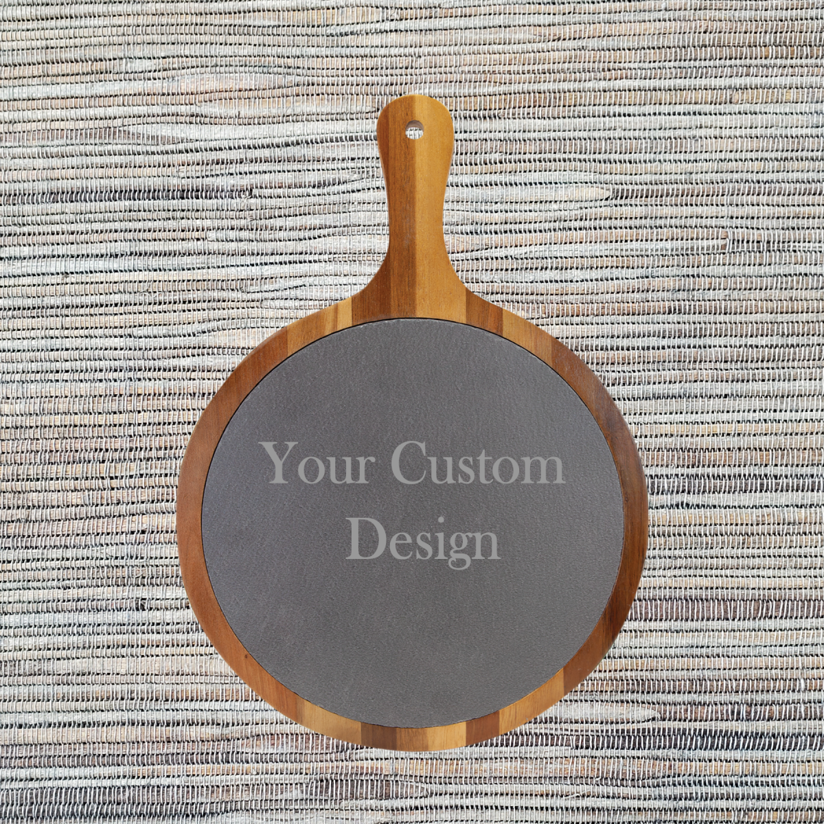 Acacia Wood & Slate Cutting/Serving Board with Handle, Round - Image 11