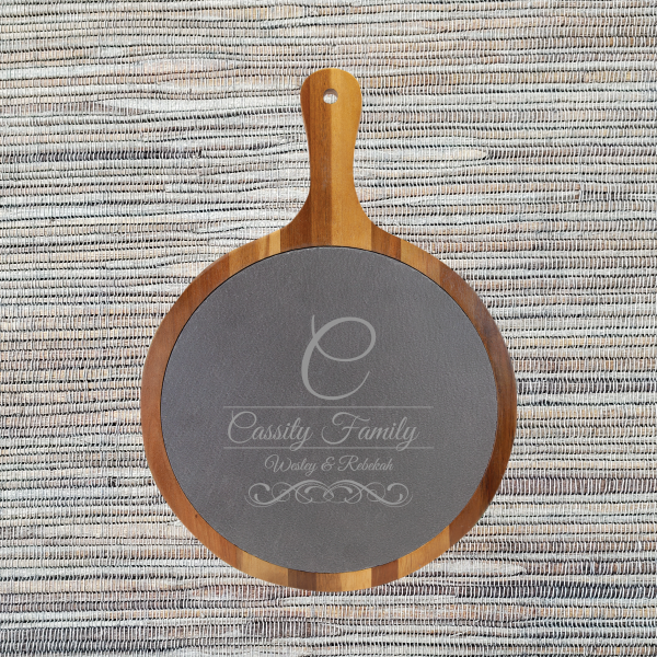 Alternative view of Acacia Wood & Slate Cutting/Serving Board with Handle, Round