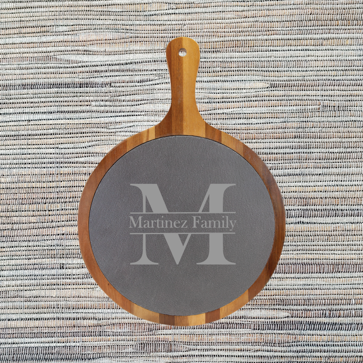 Acacia Wood & Slate Cutting/Serving Board with Handle, Round - Image 10