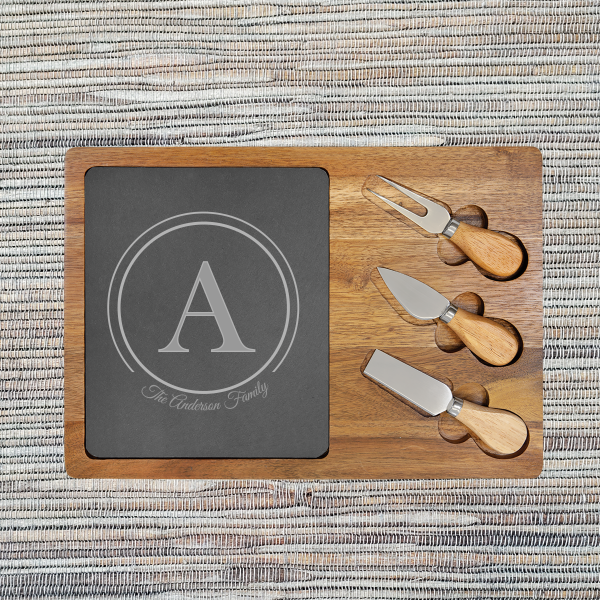 Alternative view of Acacia Wood/Slate Rectangular Cheese Set with Three (3) Tools (087SLT)