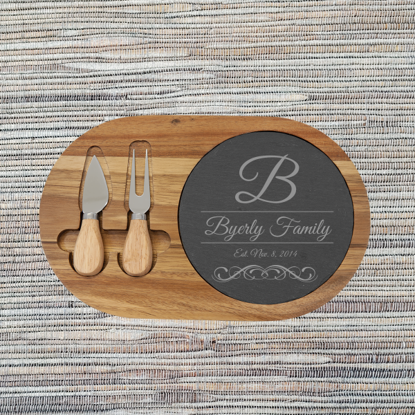 Alternative view of Acacia Wood/Slate Oval Cheese Set with Two (2) Tools (088SLT)