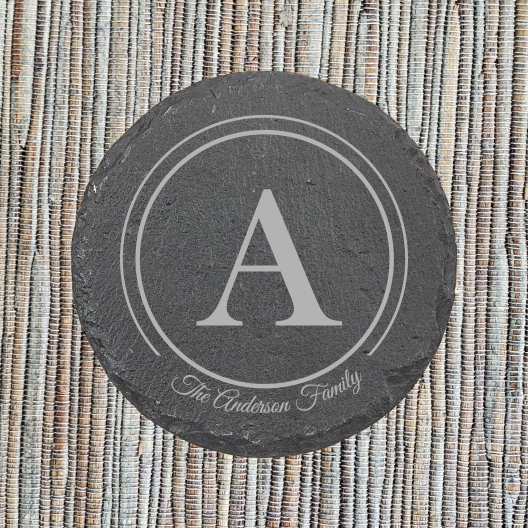 Alternative view of Personalized 4" x 4" Slate Round 4-Coaster Set - #002SLT